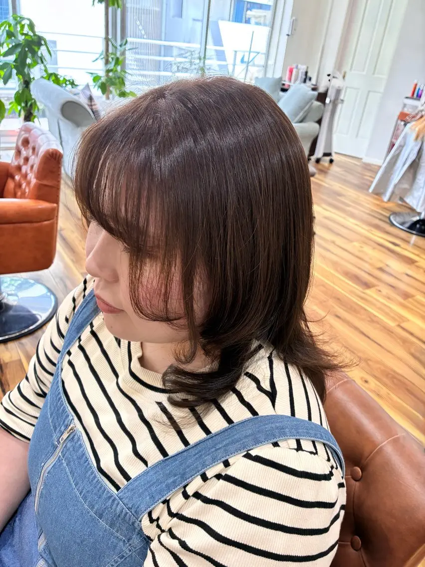 ミディアム カラー パーマ ミディアムパーマ オリーブカラー デジタルパーマ 秋田弥生 /髪質改善/艶カラーのヘアスタイル