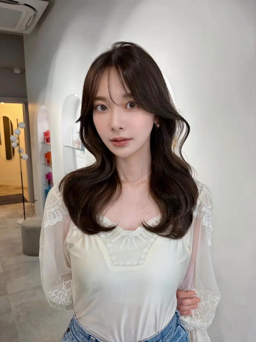 ロング カラー ショコラグレージュ 透明感カラー グレージュ 韓国風ヘア レイヤーカット カット ヘアカラー トリートメント 藤野 結衣のヘアスタイル