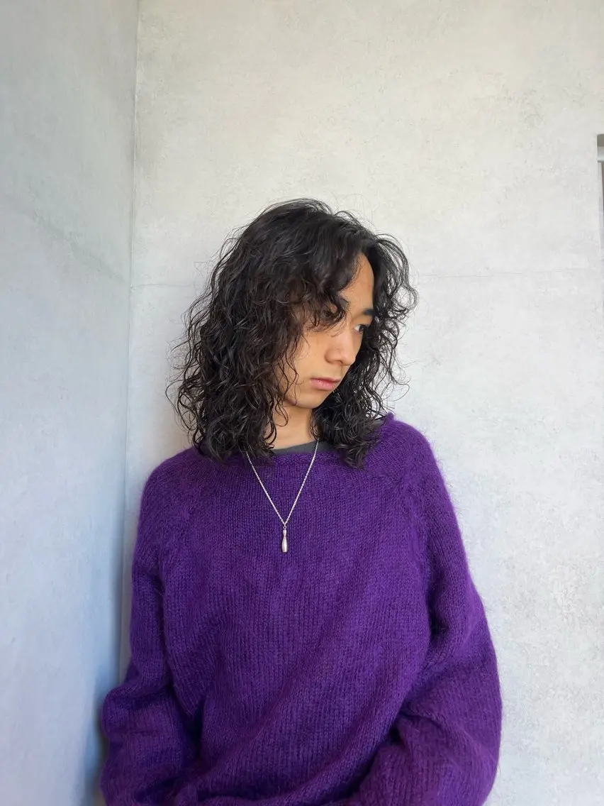 ロング パーマ メンズ メンズパーマ ロング ニュアンスパーマ スパイラルパーマ カット パーマ 🌿パーマ/ ナチュラル/蒼真🍃のヘアスタイル