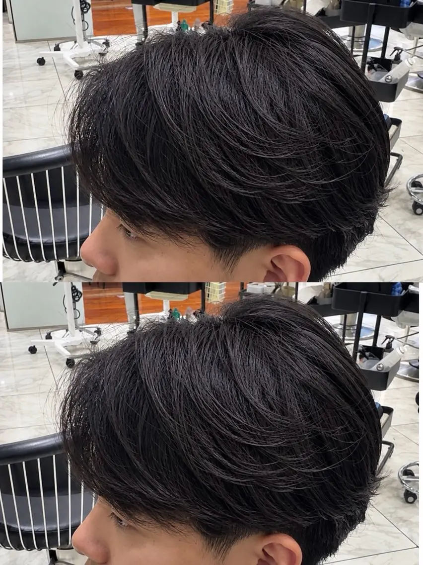ショート パーマ メンズ カルマパーマ メンズパーマ カット パーマ 🐉メンズ|🎸 毛流れパーマ|綱島のヘアスタイル