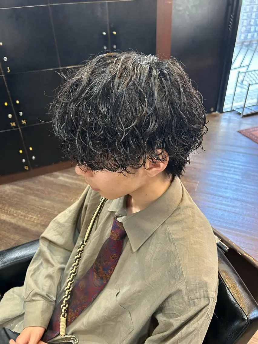ミディアム パーマ メンズ カット パーマ 大阪/梅田/シャドウ パーマ/ノボリユウタのヘアスタイル
