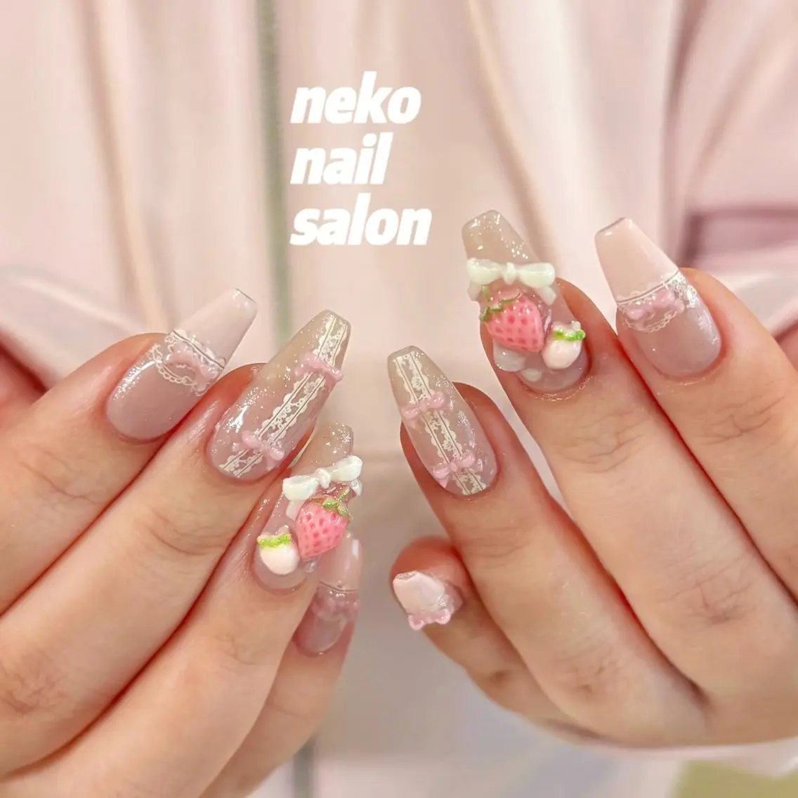 ネイル 韓国ネイル レース ワンホンネイル ハンドネイル neko nailのネイルデザイン