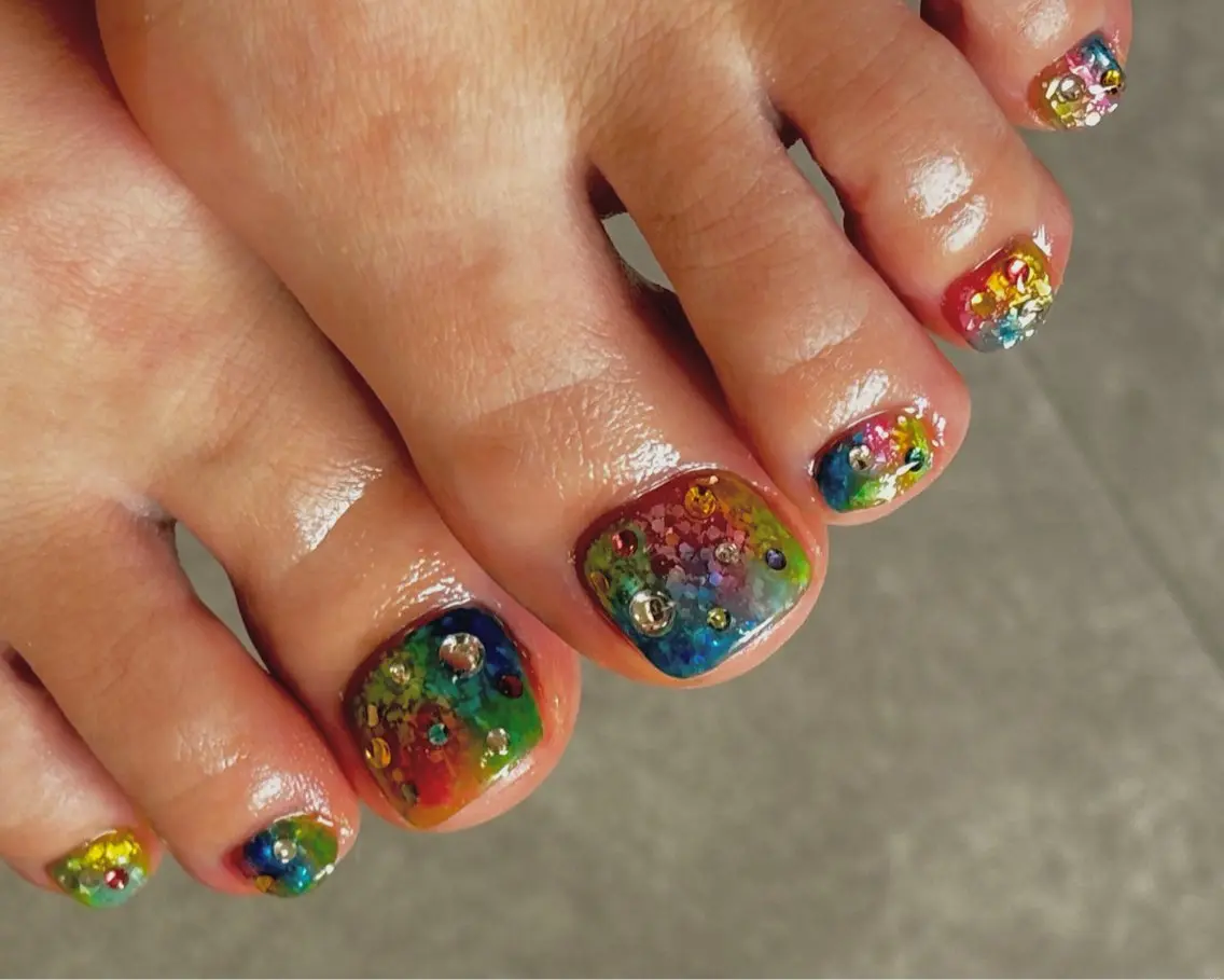 ネイル フットネイル ジェルネイル キラキラネイル ラメ(グリッター) マグネットネイル フットネイル tamu nail 金町のネイルデザイン