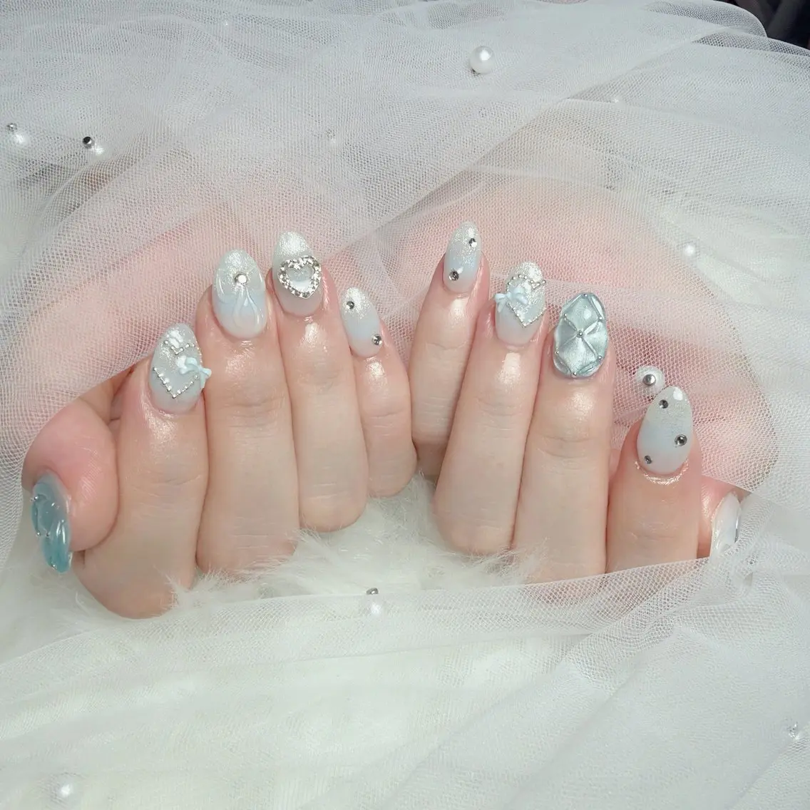 ネイル アートネイル ジェルネイル 韓国ネイル リボン ワンホンネイル ハンドネイル Lana Nailのネイルデザイン
