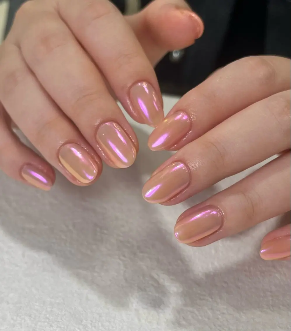ネイル オーロラネイル 韓国ネイル オレンジ ピンク シンプルネイル Para Sol nail　Maoのネイルデザイン
