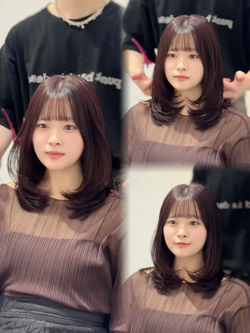 ミディアム カラー カット ヘアカラー トリートメント YUZU🎀顔まわり ×レイヤーカットのヘアスタイル