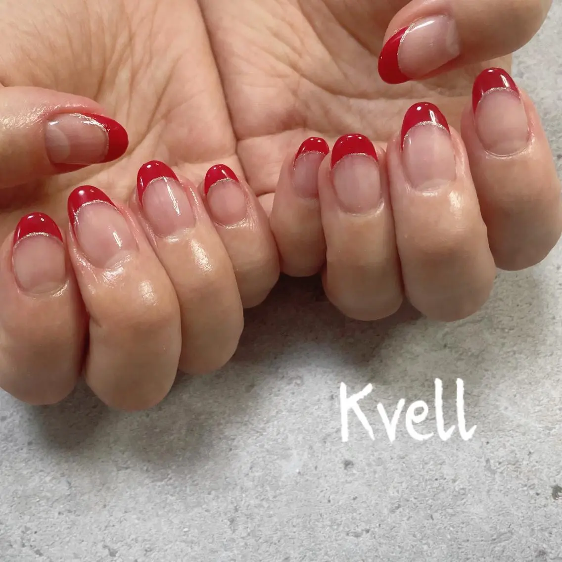 ネイル フレンチネイル 赤色 ハンドネイル nailsalon Kvellのネイルデザイン