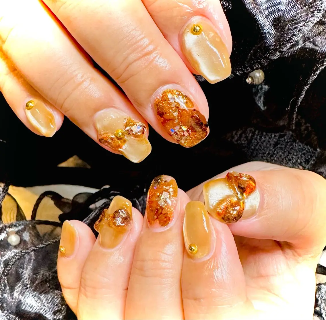 ネイル べっ甲ネイル リボン ハンドネイル 田端 笑理菜のネイルデザイン