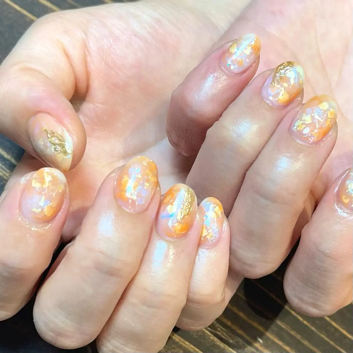 ネイル アートネイル ジェルネイル ニュアンスネイル オフィスネイル オレンジ kinjo yuaのネイルデザイン
