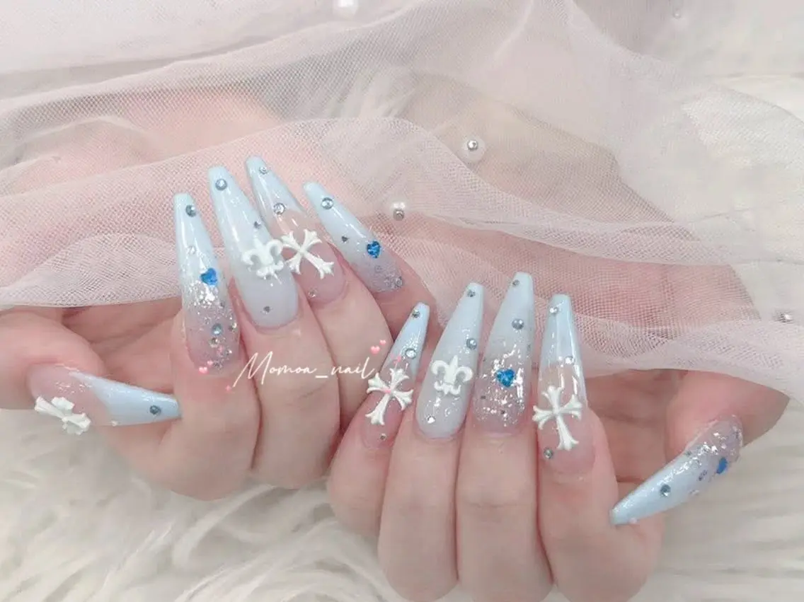 ネイル 成人式 マグネットネイル 大理石ネイル(マーブル) リボン 夏ネイル ハンドネイル MoMoA Nail ネイル長さ出し専門店のネイルデザイン