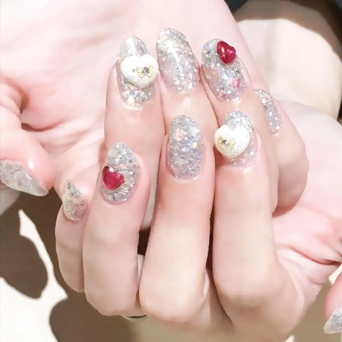ネイル アートネイル ジェルネイル ハート キラキラネイル ラメ(グリッター) Nyanco Nailのネイルデザイン