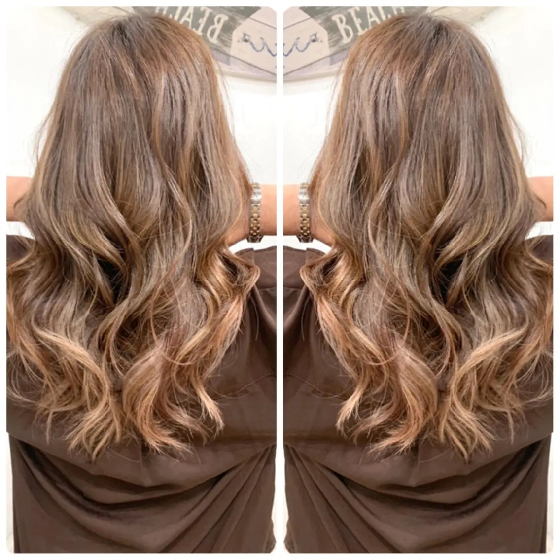 セミロング カラー アッシュ バレイヤージュ ブリーチ デザインカラー グレージュ カット ヘアカラー トリートメント 京都大人女性ショート 徒歩1分/秋山のヘアスタイル