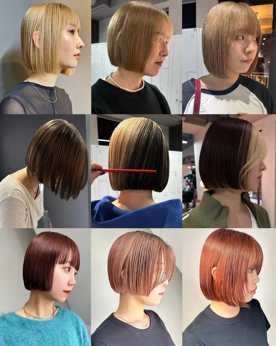 ショート カラー ボブ 髪質改善 縮毛矯正 カット ヘアカラー 縮毛矯正 トリートメント 縮毛矯正×ボブ職人 【圧倒的朝楽ボブ】のヘアスタイル