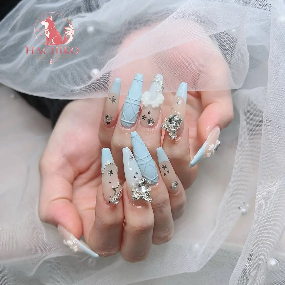 ネイル チークネイル クリアネイル ガーリー キラキラネイル 韓国ネイル ハンドネイル Hachiko Nail Salonのネイルデザイン
