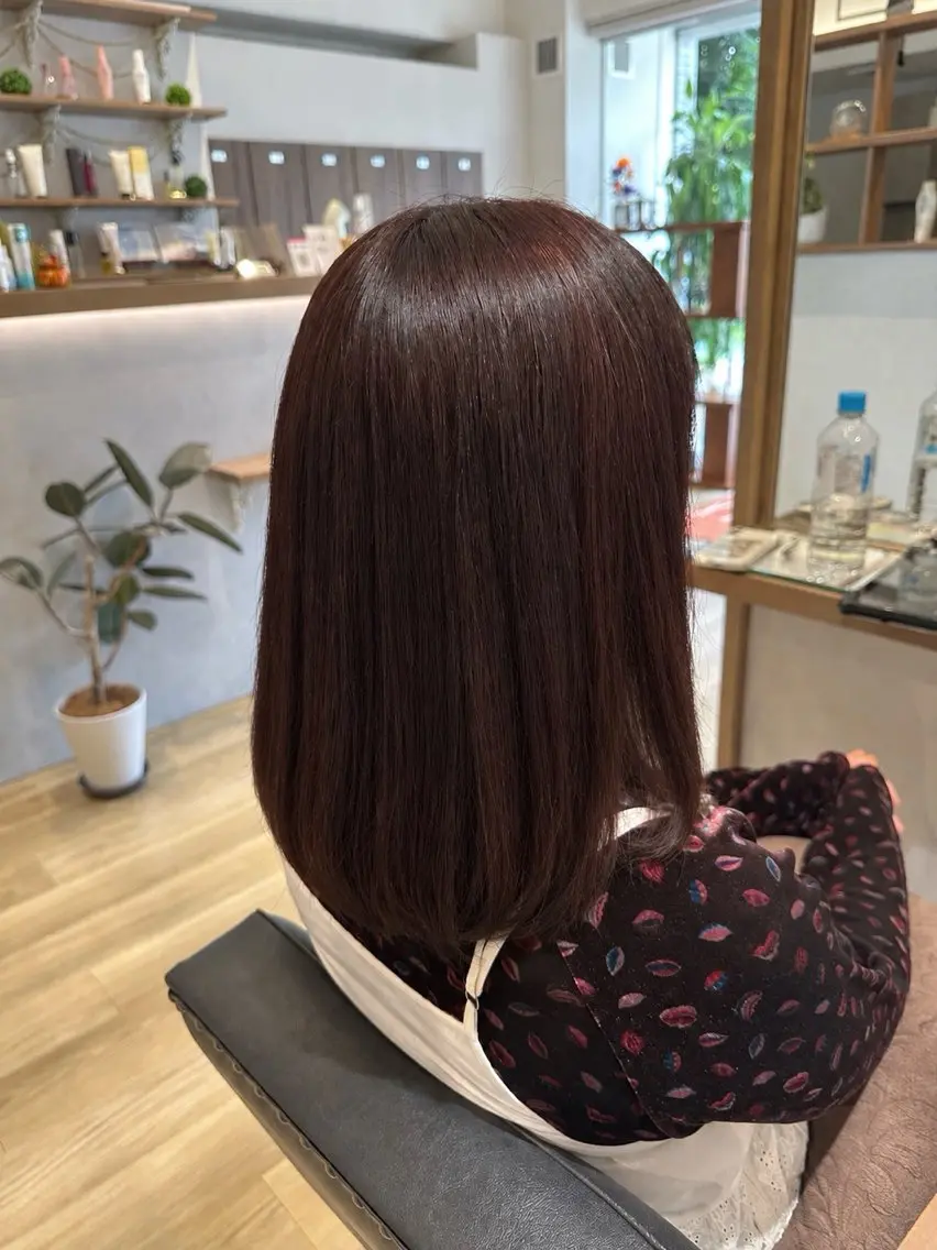 ミディアム カラー ボルドーカラー ダブルカラー cheveux門仲 Hikaruのヘアスタイル