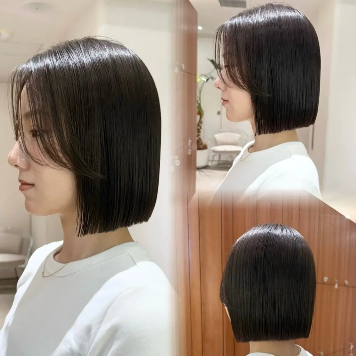 ミディアム カラー パーマ 切りっぱなしボブ ショートボブ ボブレイヤー 透明感カラー ボブ カット ヘアカラー 縮毛矯正 トリートメント 渋谷ボブ特化 /田中航平のヘアスタイル