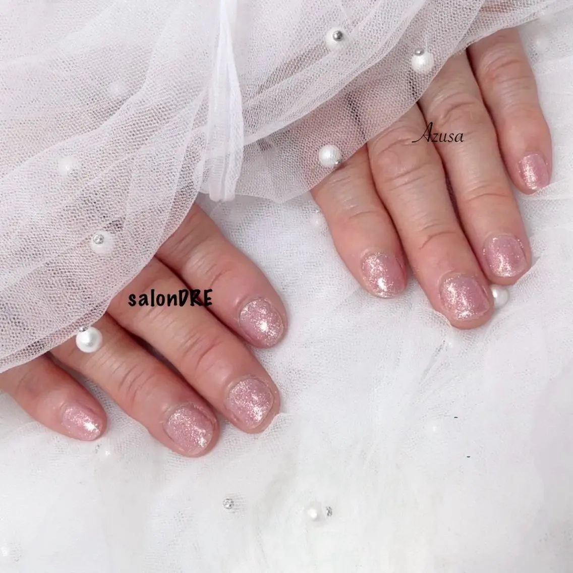ネイル ラメ(グリッター) ワンカラーネイル ピンク 春ネイル ハンドネイル salonDRE AZUSAのネイルデザイン