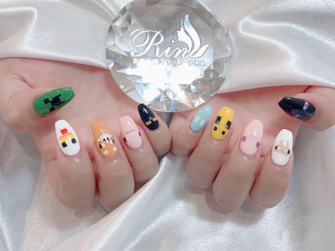 ネイル べっ甲ネイル ブルー 長さ出し フレンチネイル ジェルネイル ハンドネイル Rin Nail 新大久保店のネイルデザイン