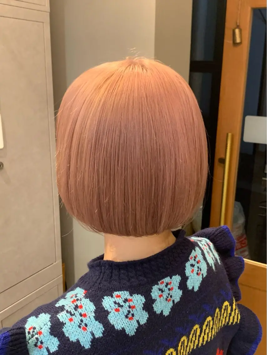 ショート カラー ブリーチ ダブルカラー ピンクカラー ヘアカラー ブリーチなしベージュ 特化 松村 茶屋町のヘアスタイル