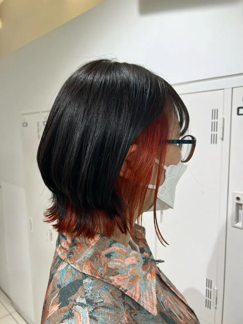 ミディアム カラー オレンジ ウルフカット ヘアカラー トリートメント 【暖色カラー特化】 中山由梨のヘアスタイル