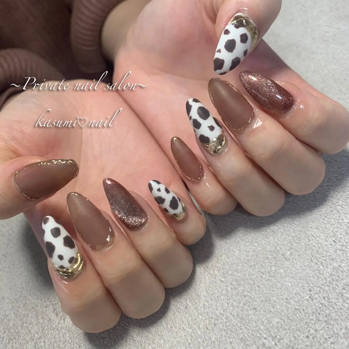 ネイル アニマル柄 ミラーネイル ニュアンスネイル KASUMI♡ Nailのネイルデザイン