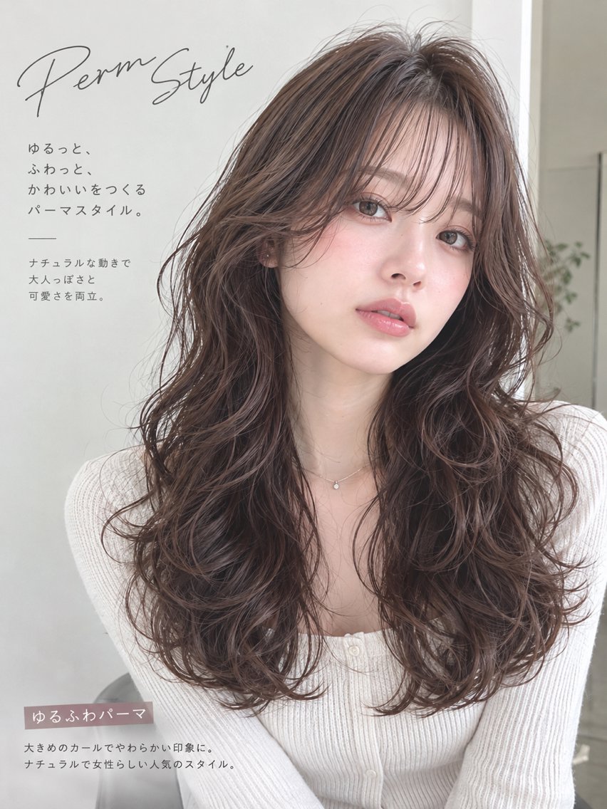 ロング パーマ レイヤーカット カット パーマ Lutia 新宿 髪質改善/アカリ🎀のヘアスタイル