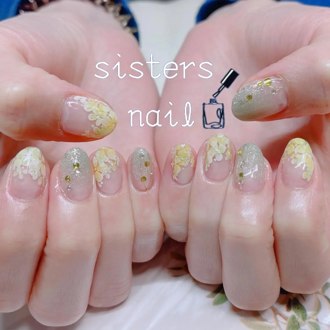 ネイル アートネイル フラワーネイル フレンチネイル キラキラネイル 春ネイル sisters nail.fのネイルデザイン