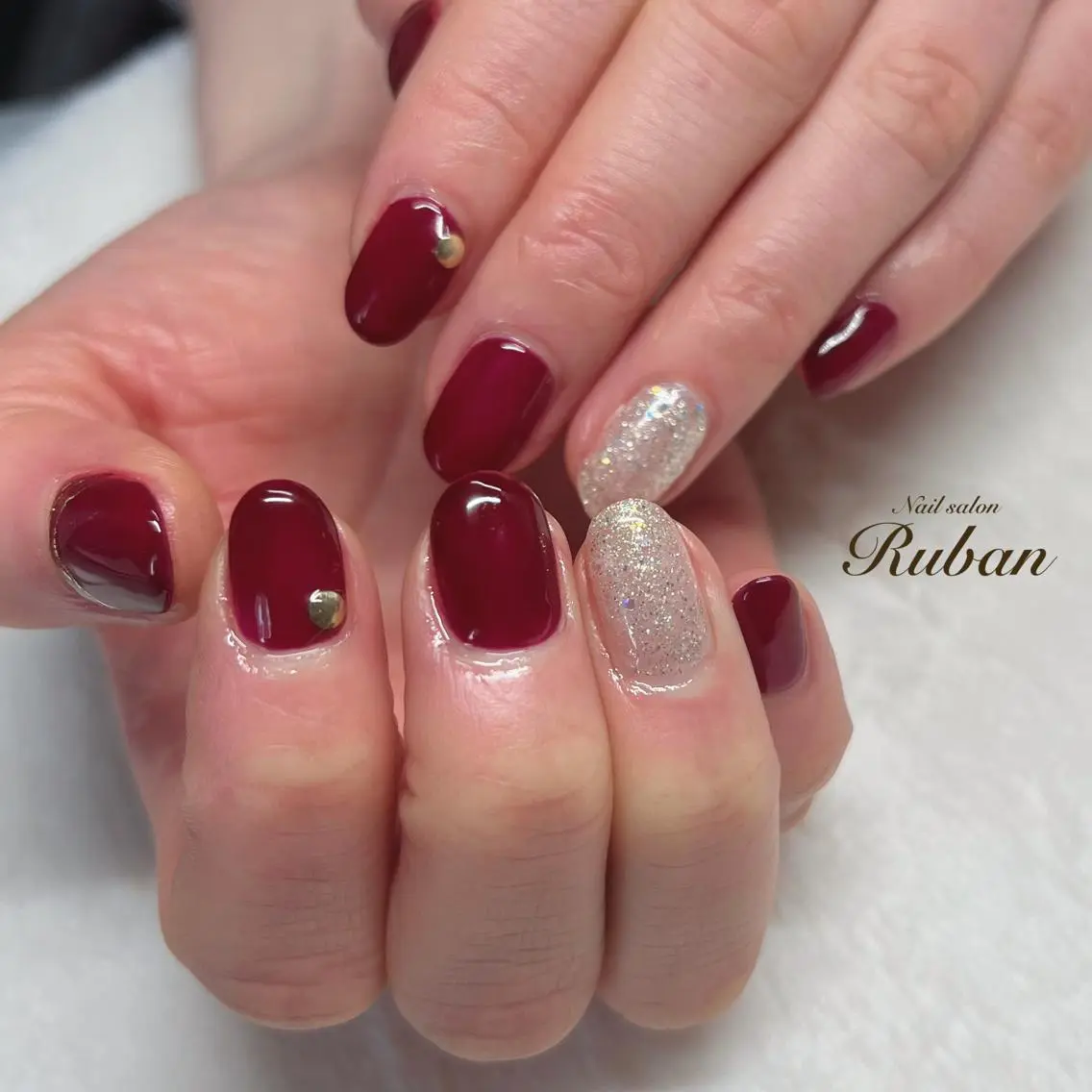 ネイル ボルドー ミラーネイル Nail salon Rubanのネイルデザイン