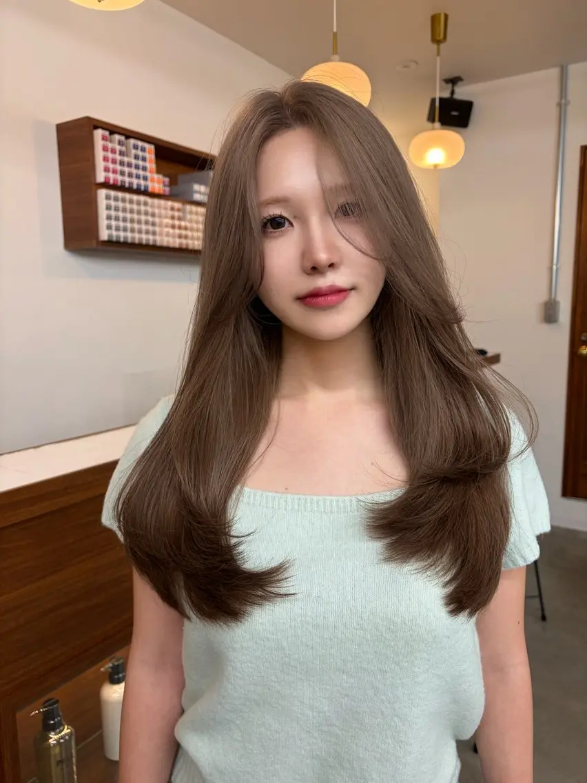 ロング カラー ベージュカラー ブラウンカラー ブラウンベージュ ヘアカラー あち⭐️梅田美容室｜ ハイトーン｜ブリーチのヘアスタイル