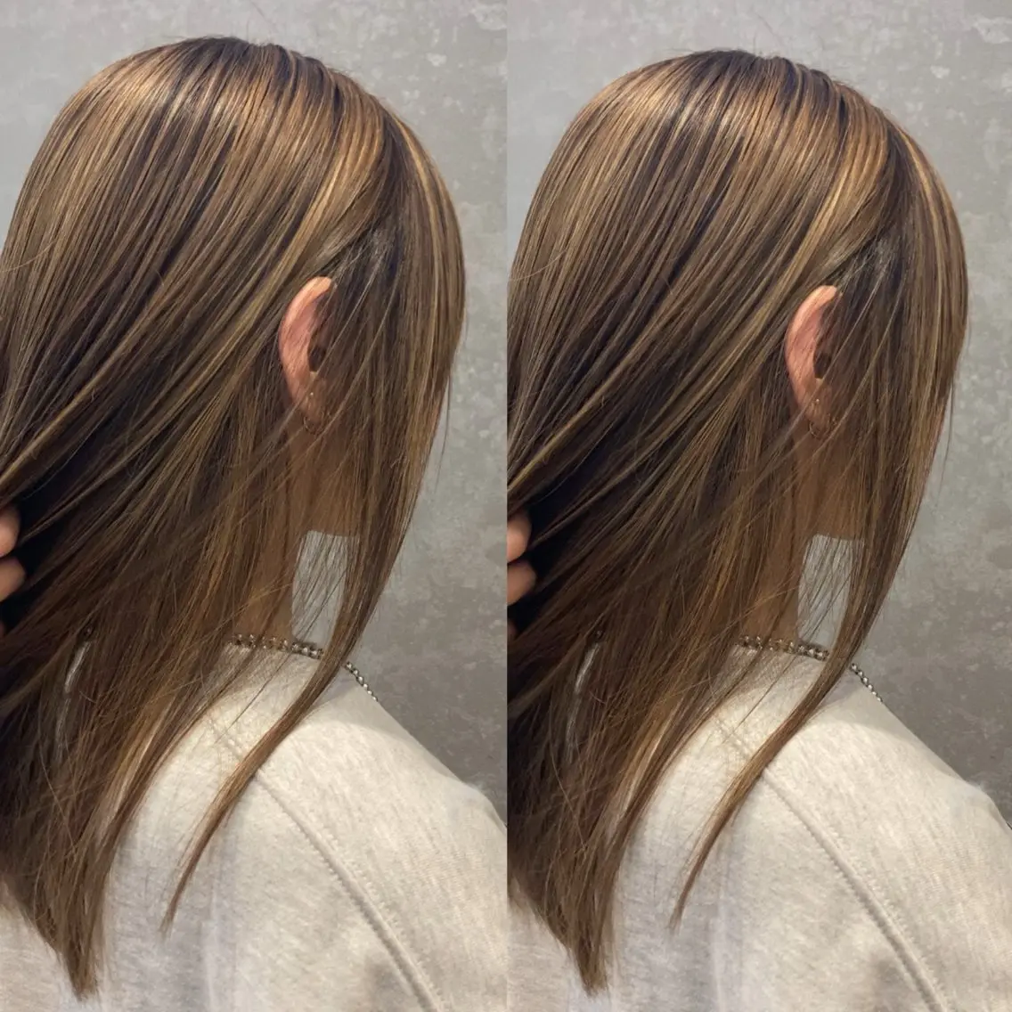 セミロング カラー ブリーチ ハイライトカラー ハイライト み うのヘアスタイル