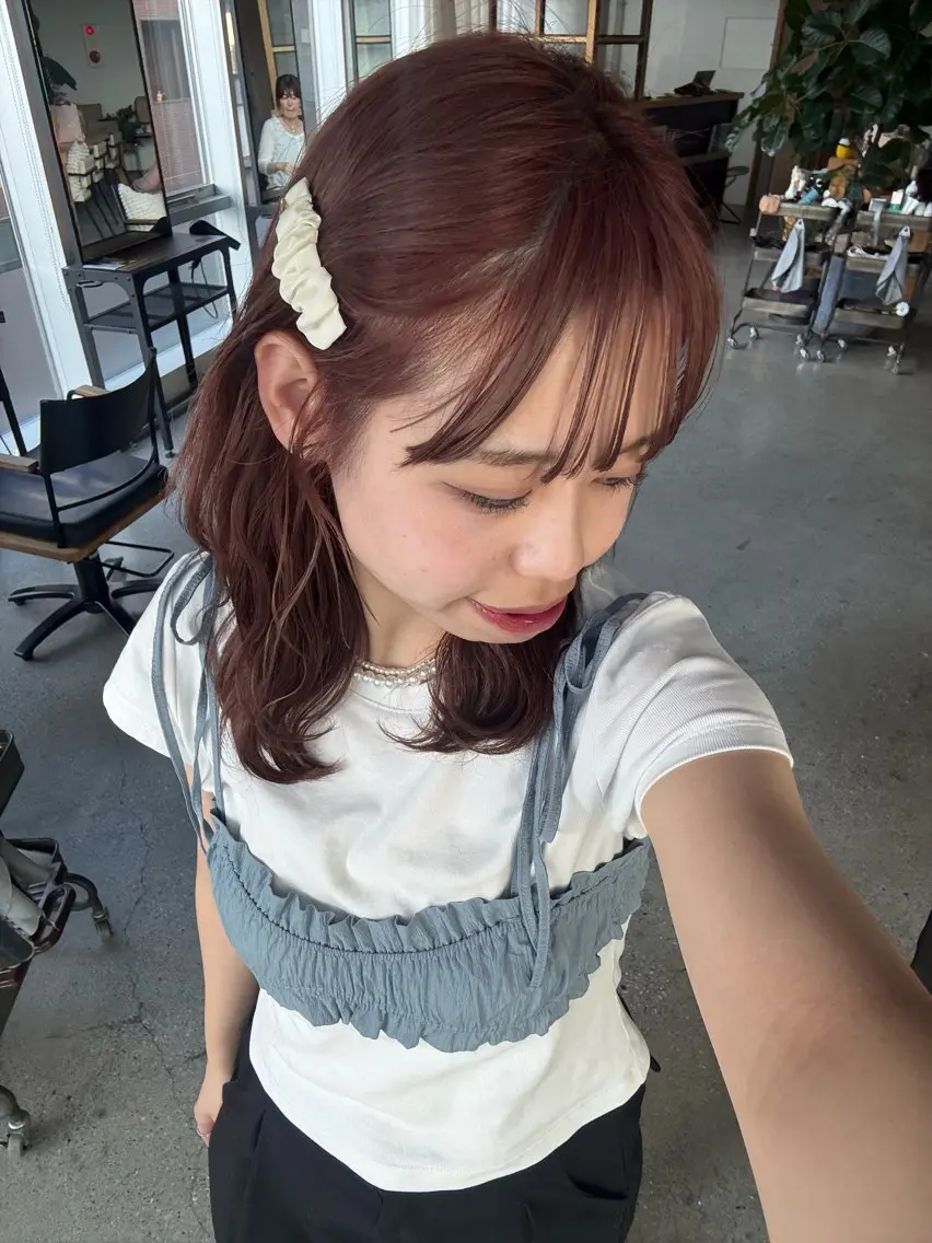 セミロング ヘアカラー 無料カットモデル募集 暖色カラー🎀のヘアスタイル