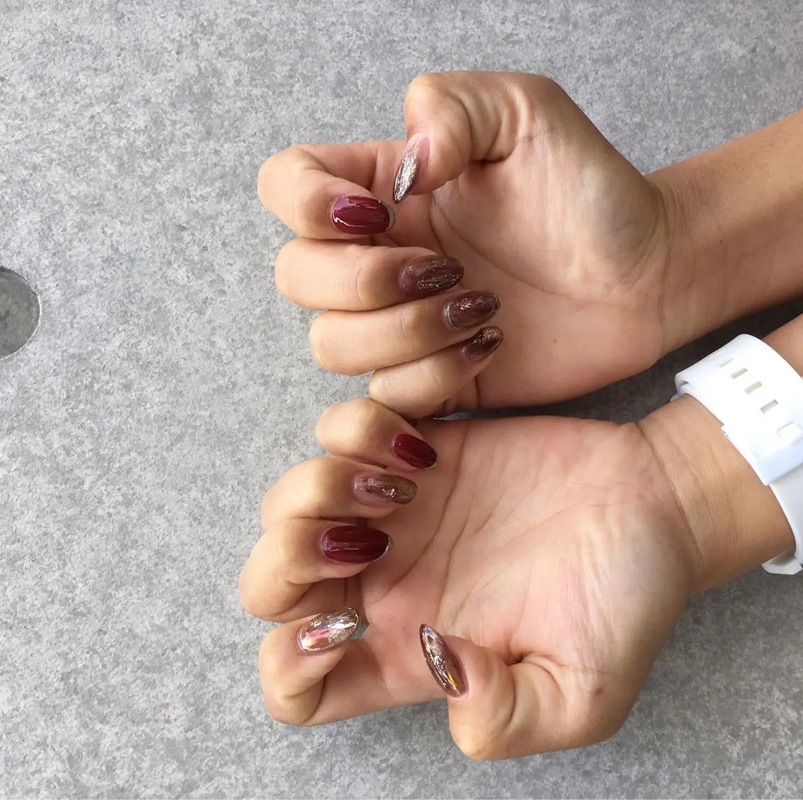 ネイル ブラウン ミラーネイル 持ち込み ニュアンスネイル スカルプネイル ハンドネイル nail salon Soeurのネイルデザイン