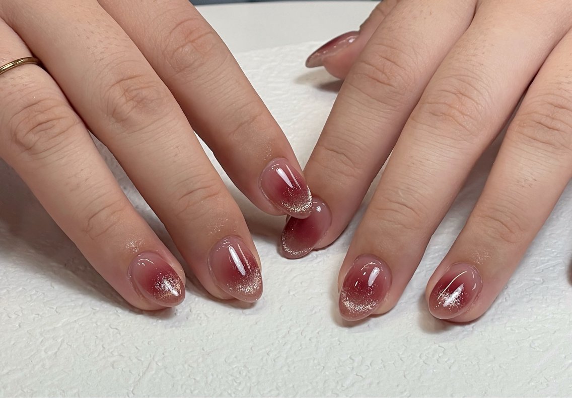ネイル フレンチネイル ジェルネイル ガラスフレンチ 韓国ネイル ラメ(グリッター) ハンドネイル MEO NAIL 中野②のネイルデザイン