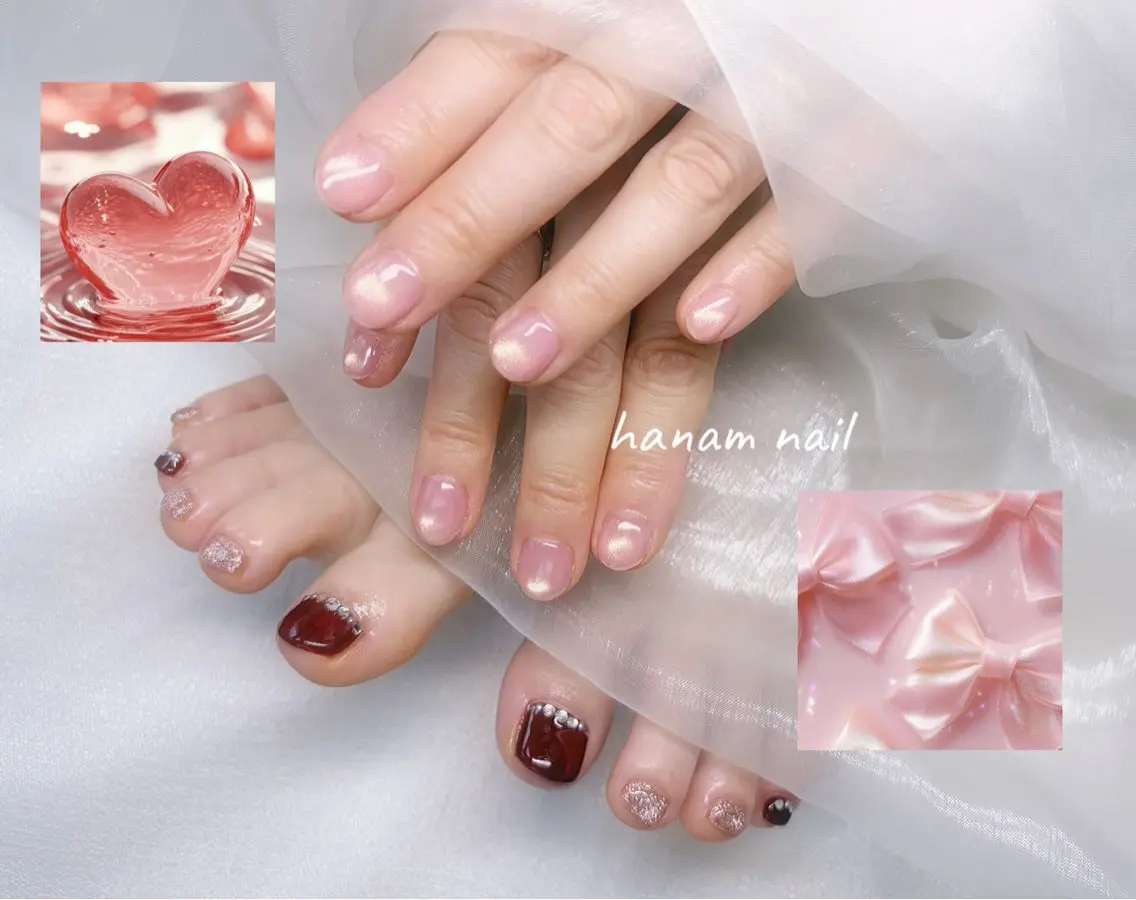 ネイル フットネイル フットネイル hanam nail 🌿🩵ハナムネイルのネイルデザイン