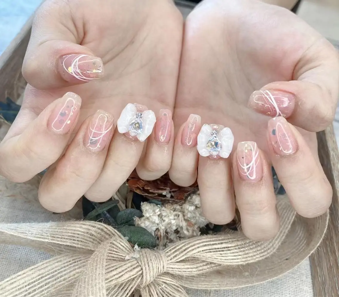 ネイル ピンク リボン シンプルネイル Babarla Nailのネイルデザイン