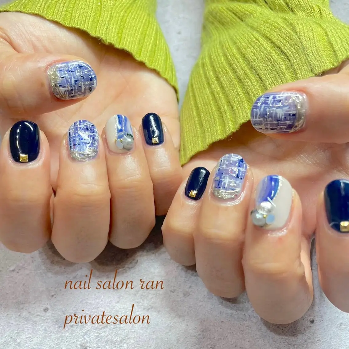ネイル ネイビー ツイードネイル ハンドネイル ハンドケア nailsalon ranのネイルデザイン
