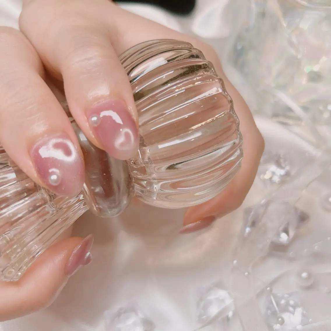 ネイル ハート マグネットネイル ピンク junna 金山.東別院.上前津のネイルデザイン