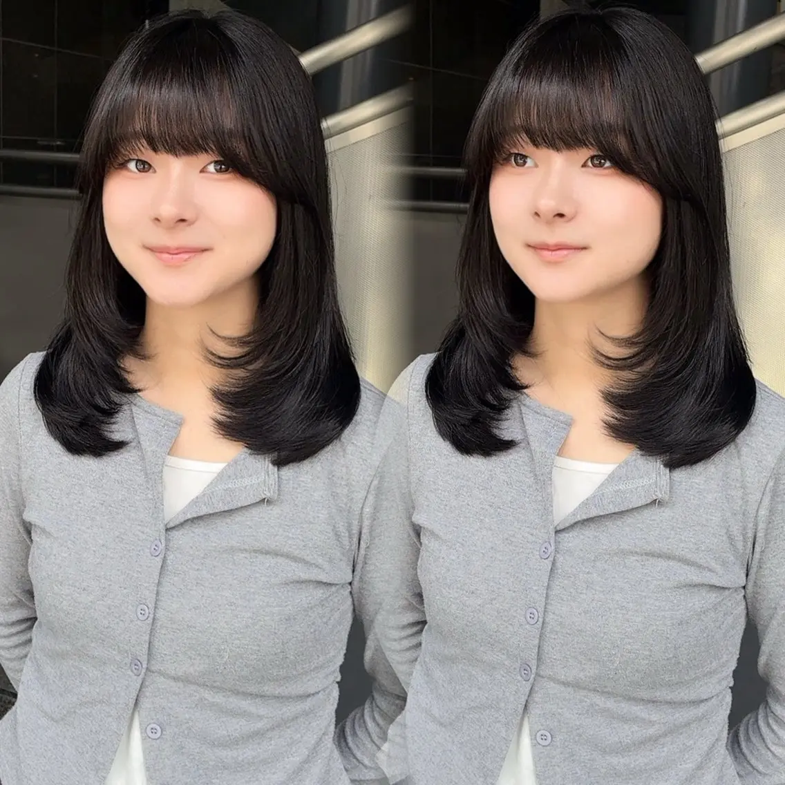 ミディアム レイヤーカット カット ヘアカラー calna 古賀 菜摘のヘアスタイル