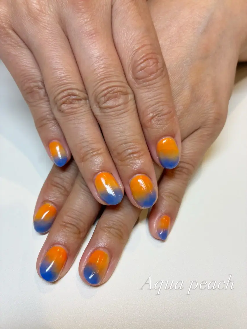 ネイル ハンドネイル Aqua peachのネイルデザイン