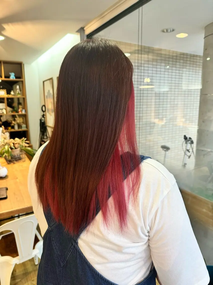 ロング カラー ブラウンカラー ピンクカラー ピンクブラウン レッドカラー ヘアカラー トリートメント ツキダテ ユイのヘアスタイル