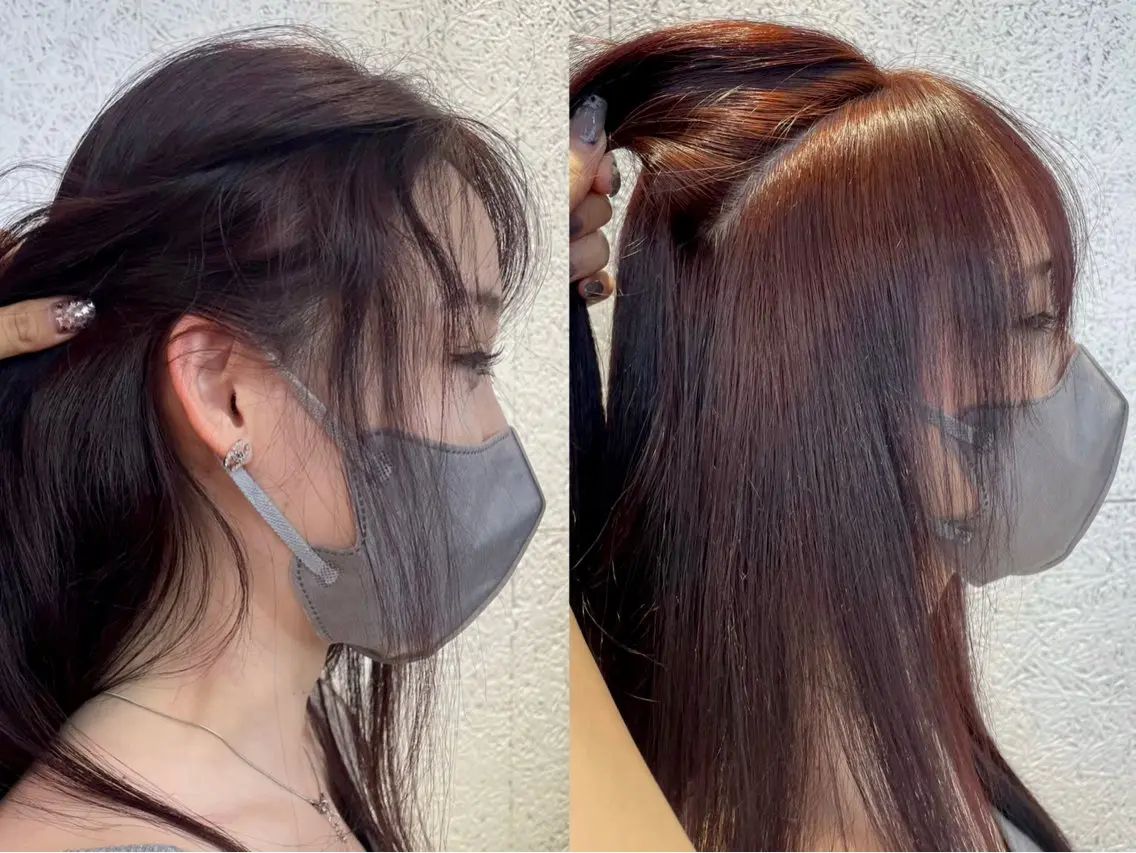ロング パーマ 顔周りカット おくれ毛 酸性ストレート ストレートパーマ 縮毛矯正 トリートメント Kureha/ネイル トレンドヘアのマツエク・マツパデザイン