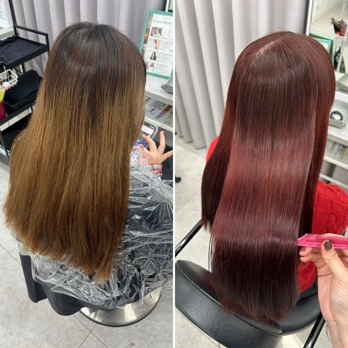 セミロング カラー ブリーチ レッドカラー 髪質改善/縮毛矯正 🫧RISA🎀のヘアスタイル