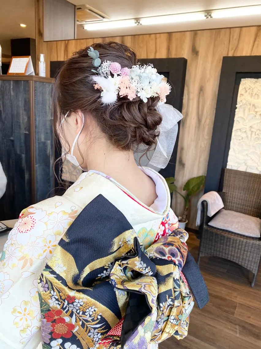 セミロング ヘアアレンジ 成人式 ヘアセット ナカジマ ナナのヘアスタイル