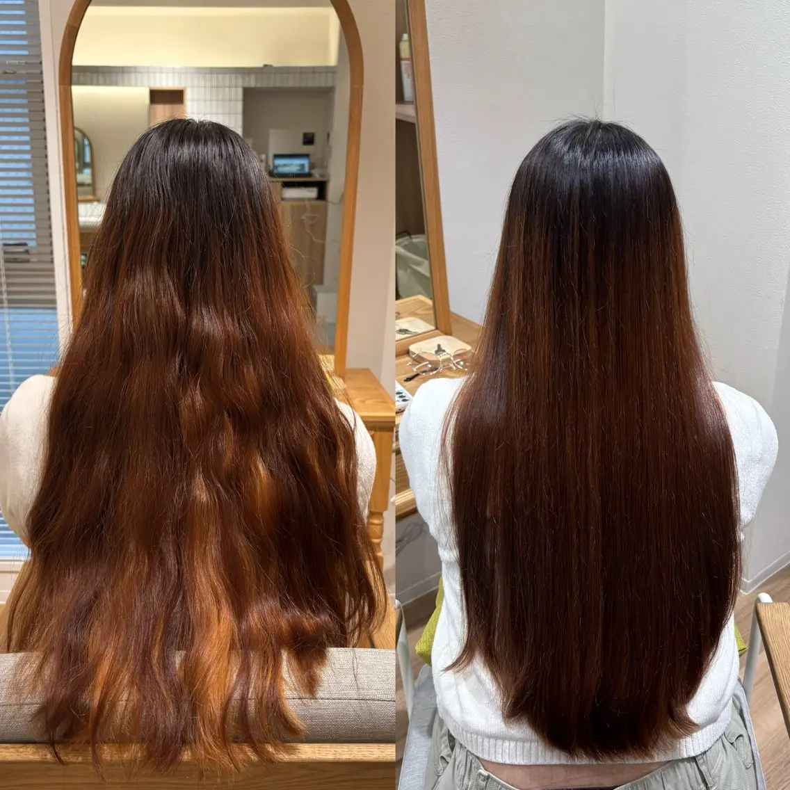 ロング カット 縮毛矯正 トリートメント RINNO🌷透明感 カラー/髪質改善のヘアスタイル