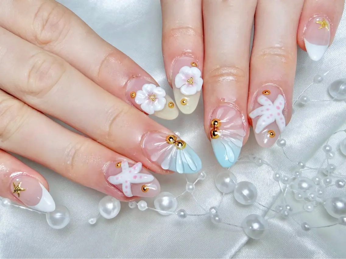 ネイル 夏ネイル ワンホンネイル ハンドネイル ゆりか joieange福島のネイルデザイン