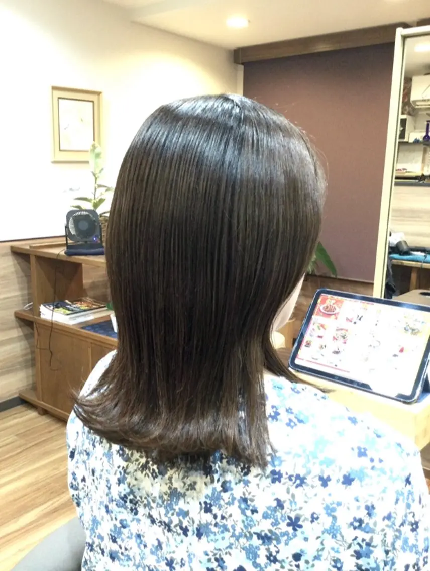 ミディアム カラー トリートメント 縮毛矯正 Annon プライベートサロンのヘアスタイル