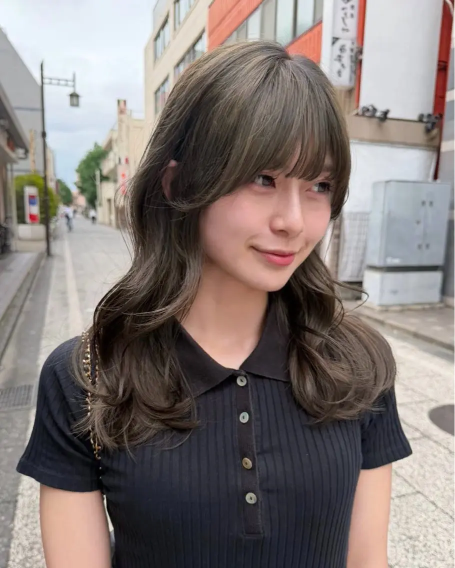 ロング カラー ブリーチ ミント カット ヘアカラー mika /顔周り レイヤー/メンズのヘアスタイル