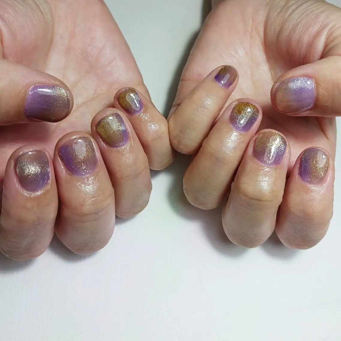 ネイル ジェルネイル マグネットネイル 持ち込み パープル ショートネイル ハンドネイル owlnail /持込みデザイン専門のネイルデザイン