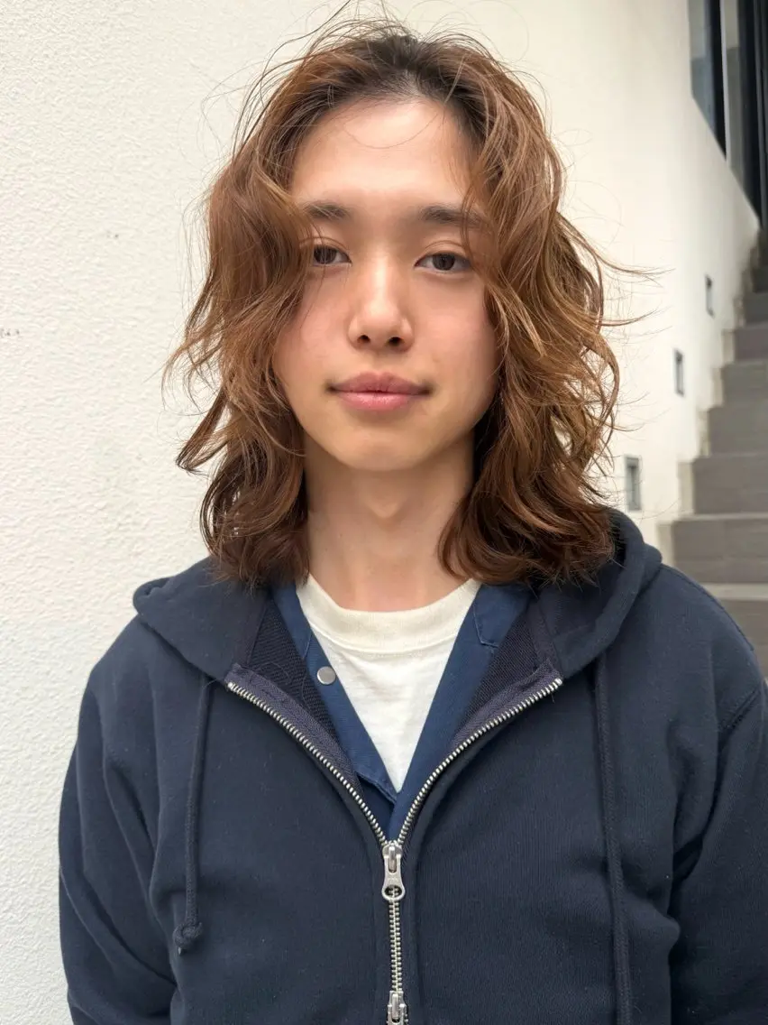 セミロング パーマ メンズ メンズパーマ セミロングパーマ ニュアンスパーマ 森貴裕/ベージュ/ パーマ/オリーブのヘアスタイル
