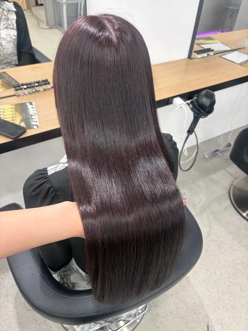 ロング カラー ブリーチ 髪質改善 トリートメント ヘアカラー 💗愛され暖色💗 ピンク/レッド💗のヘアスタイル